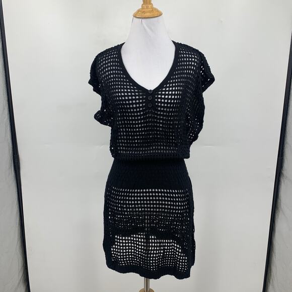 Hount Dress Womens S Small Black Open Stitch Crochet Knit Cover Up See Through - Picture 2 of 11